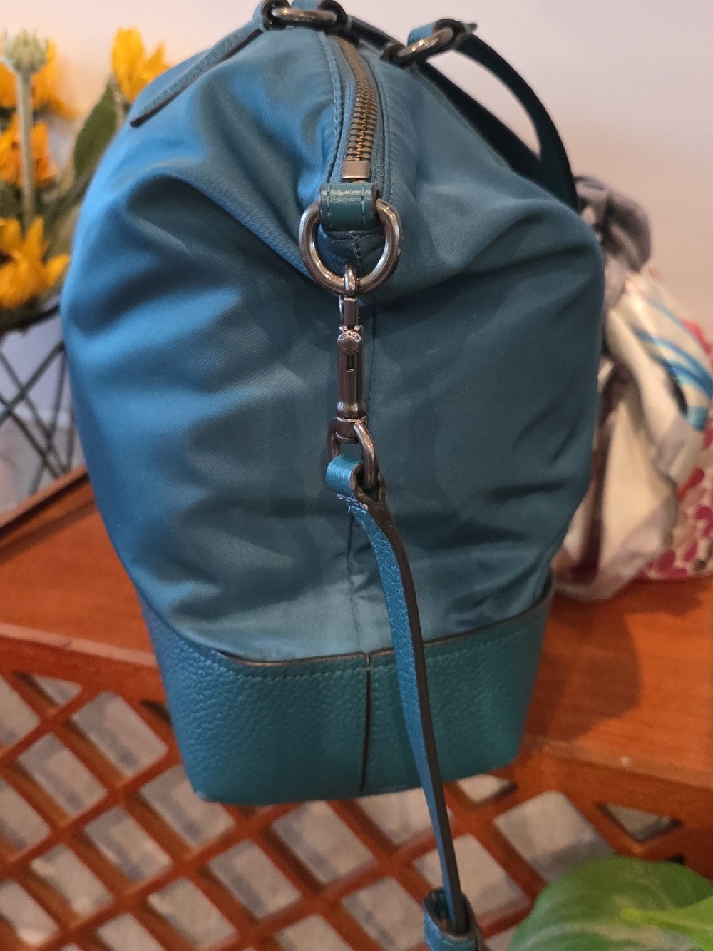 Coach Teal Nylon Pebble Trim Gunmetal Harware Convertible Tote - Picture 6 of 10